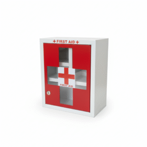 First Aid Box with Kit – Complete Emergency Medical Kit for Workplace, Office, Factory & Home Safety ,13”x11”x3”, Metallic