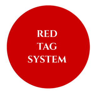 Red Tag System 58mm Badge with pin - 5 nos