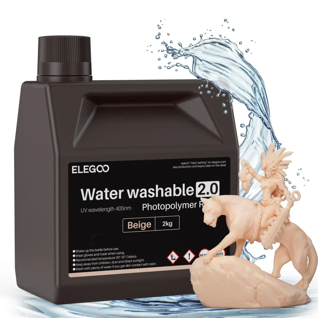 ELEGOO Water-Washable Resin V2.0 | Easy-Clean Resin for LCD & MSLA 3D Printers ELEGOO Water-Washable Resin V2.0 for easy-clean, high-detail resin 3D printing