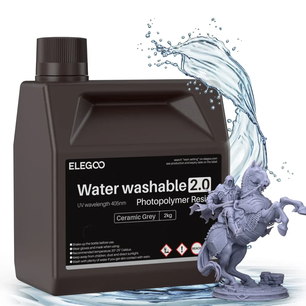 ELEGOO Water-Washable Resin V2.0 | Easy-Clean Resin for LCD & MSLA 3D Printers ELEGOO Water-Washable Resin V2.0 for easy-clean, high-detail resin 3D printing