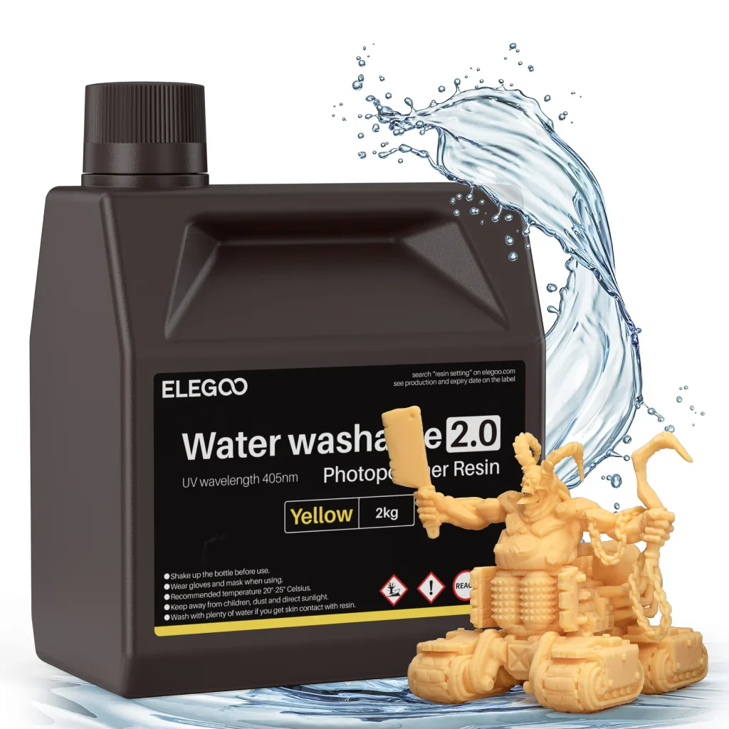 ELEGOO Water-Washable Resin V2.0 | Easy-Clean Resin for LCD & MSLA 3D Printers ELEGOO Water-Washable Resin V2.0 for easy-clean, high-detail resin 3D printing