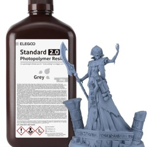 Elegoo Standard 2.0 UV Resin 2KG Grey bottle for 405nm LCD resin 3D printers
