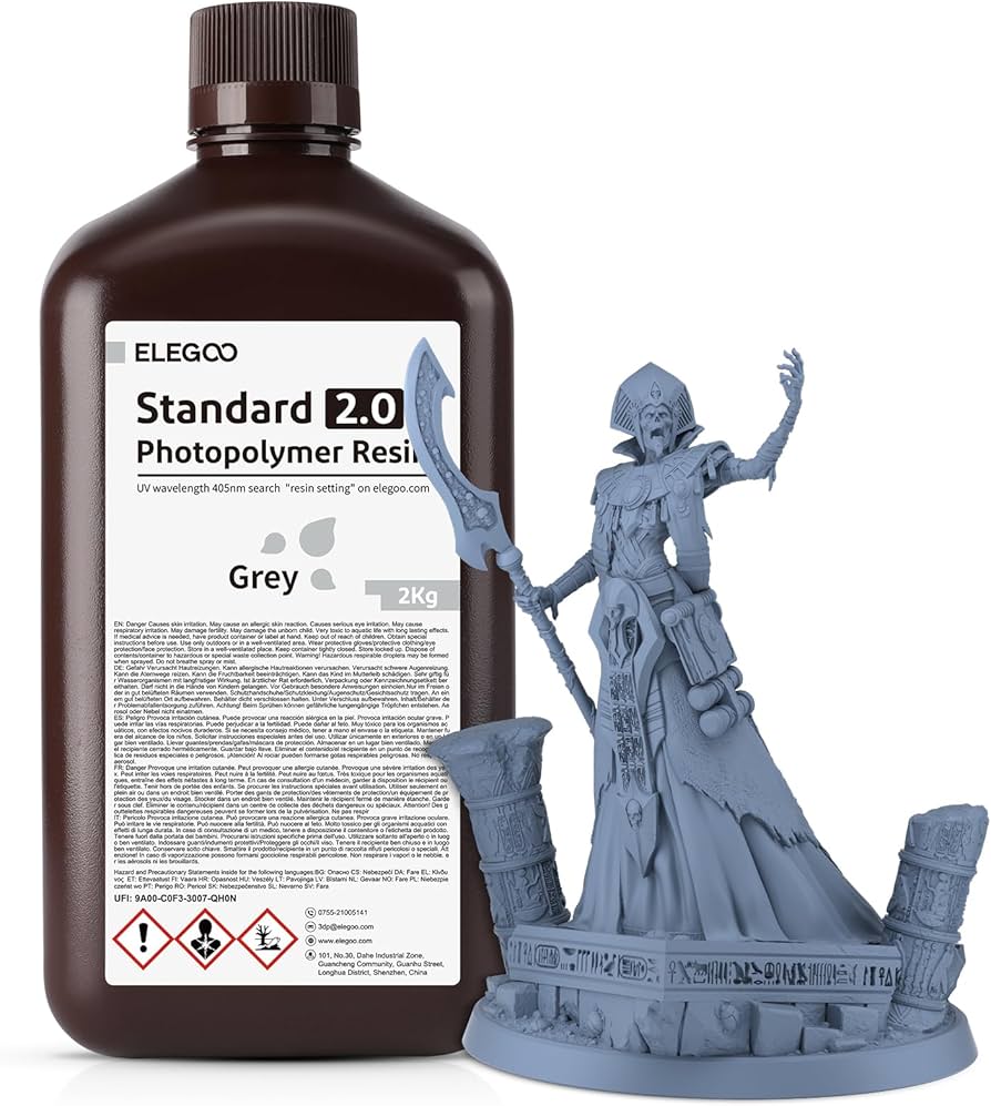 Elegoo Standard 2.0 UV Resin 2KG Grey | 405nm LCD 3D Printer Resin Elegoo Standard 2.0 UV Resin 2KG Grey bottle for 405nm LCD resin 3D printers