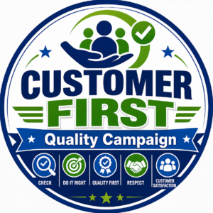 LeanKia Customer First, 58 mm Round Metal Button Badge